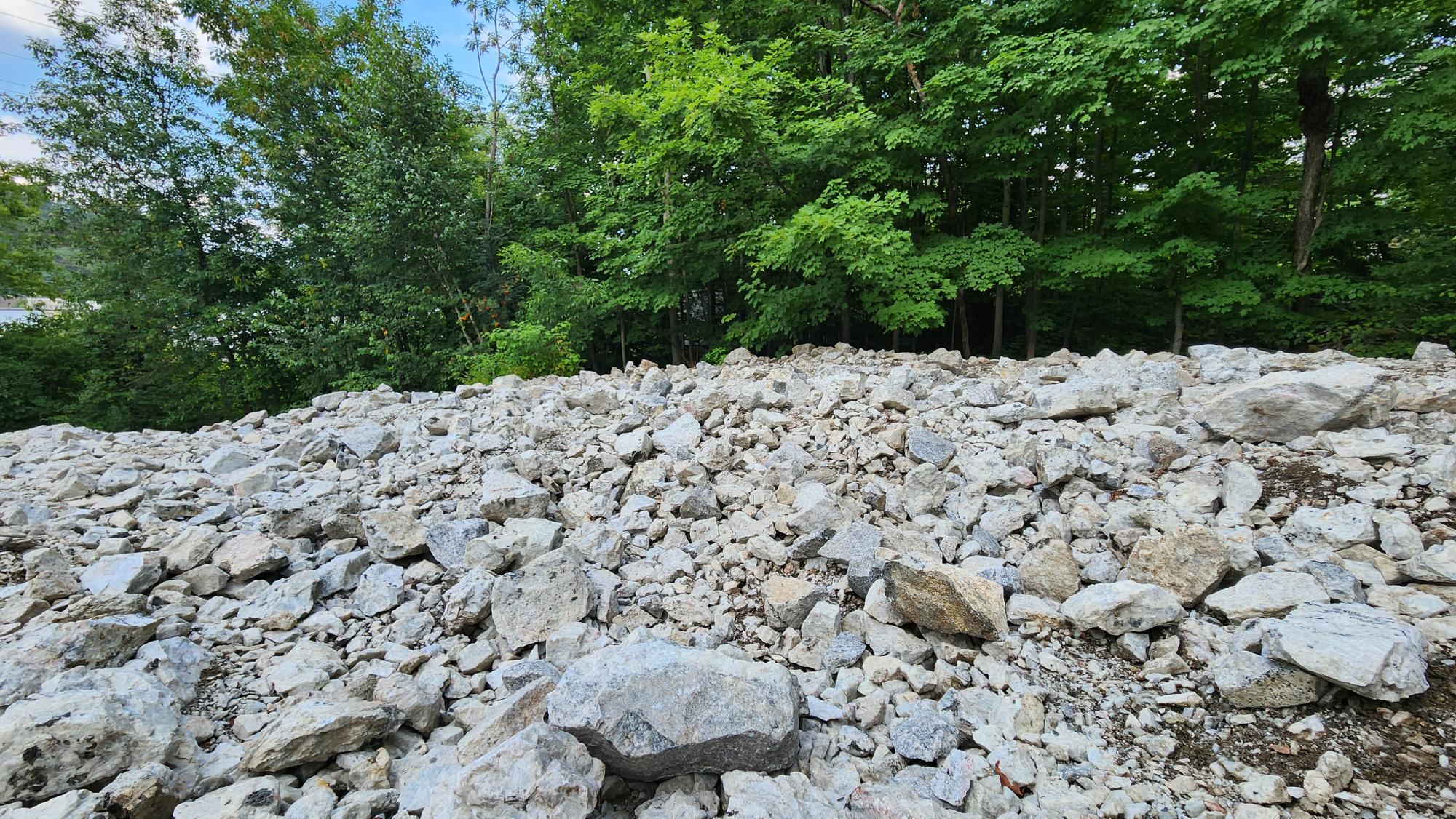 Rocks on a hill with trees in background