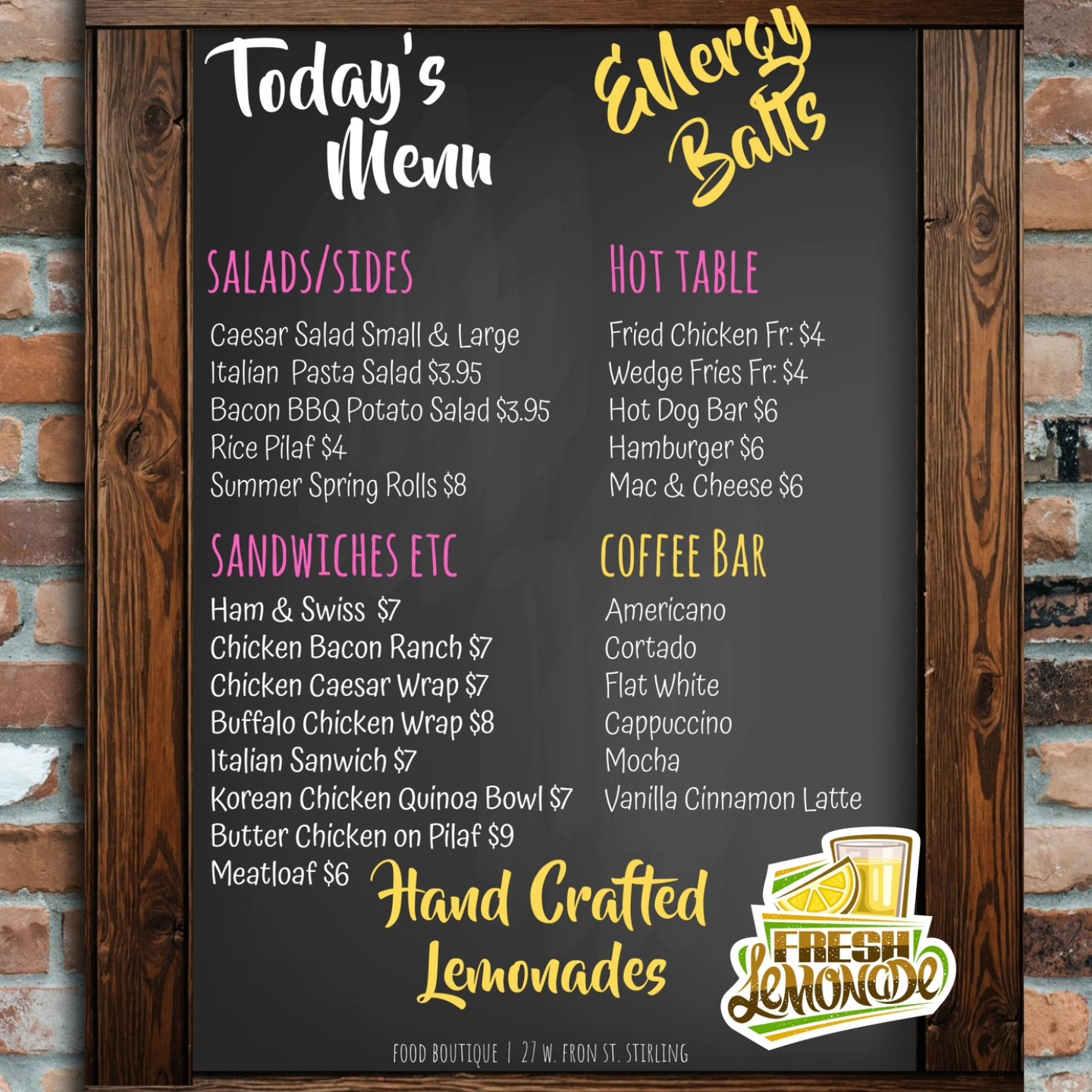 Food Boutique menu board